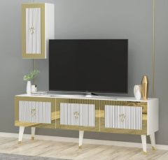 Scala Lazer Desenli Tv Ünitesi Beyaz-Altın 150 cm