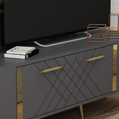 Pietro Lazer Desenli Tv Ünitesi Antrasit-Altın 150 cm