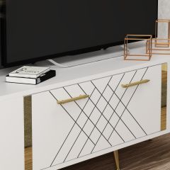 Pietro Lazer Desenli Tv Ünitesi Beyaz-Altın 150 cm