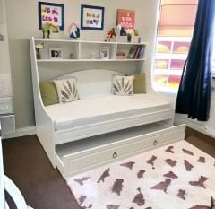 Bilge Tamamı Mdf Çelik Destekli Yavrulu ve Kitaplıklı Karyola Kurulum Dahil