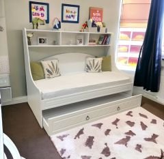 Bilge Tamamı Mdf Çelik Destekli Yavrulu ve Kitaplıklı Karyola Kurulum Dahil