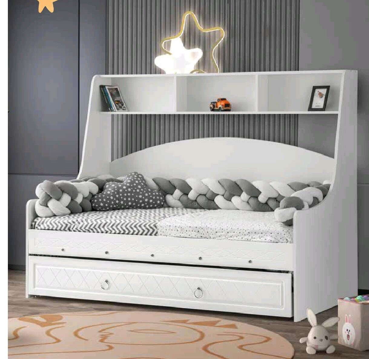 Bilge Tamamı Mdf Çelik Destekli Yavrulu ve Kitaplıklı Karyola Kurulum Dahil