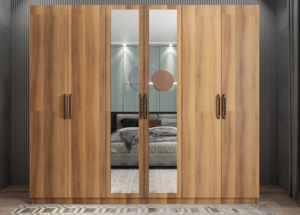 Kayra 6 Kapaklı Gardırop Dolap Ceviz - Ücretsiz Kurulum