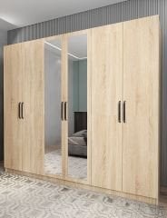 Kayra 6 Kapaklı Gardırop Dolap Meşe - Ücretsiz Kurulum