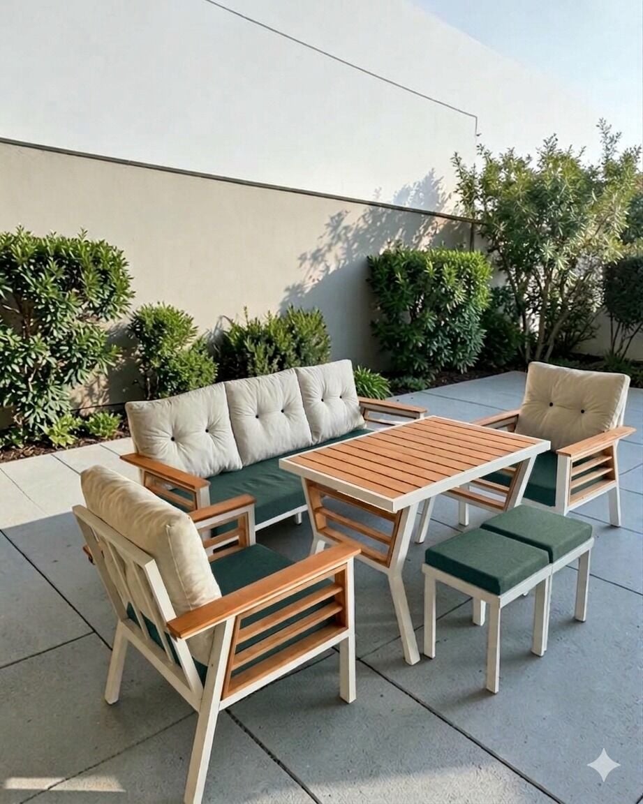 Olivia Metal Bahçe Balkon Teras Koltuk Takımı 3+1+1+Masa+2 adet Puf
