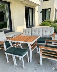 Olivia Metal Bahçe Balkon Teras Koltuk Takımı 3+1+1+Masa+2 adet Puf