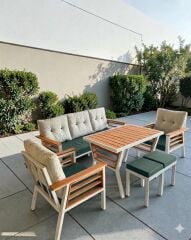 Olivia Metal Bahçe Balkon Teras Koltuk Takımı 3+1+1+Masa+2 adet Puf