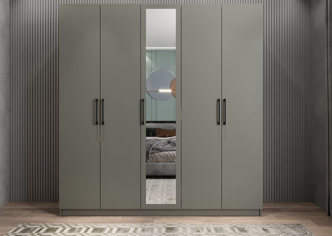 Kristal 5 Kapaklı Dolap Gardırop Füme - Ücretsiz Kurulum