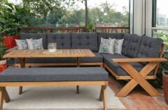 Müşteriye Özel Berlin Masif Ahşap Bahçe Balkon Köşe Koltuk Takımı Kestane Ağacı Masalı ve Benchli Antrasit 170 cm  x 190 cm