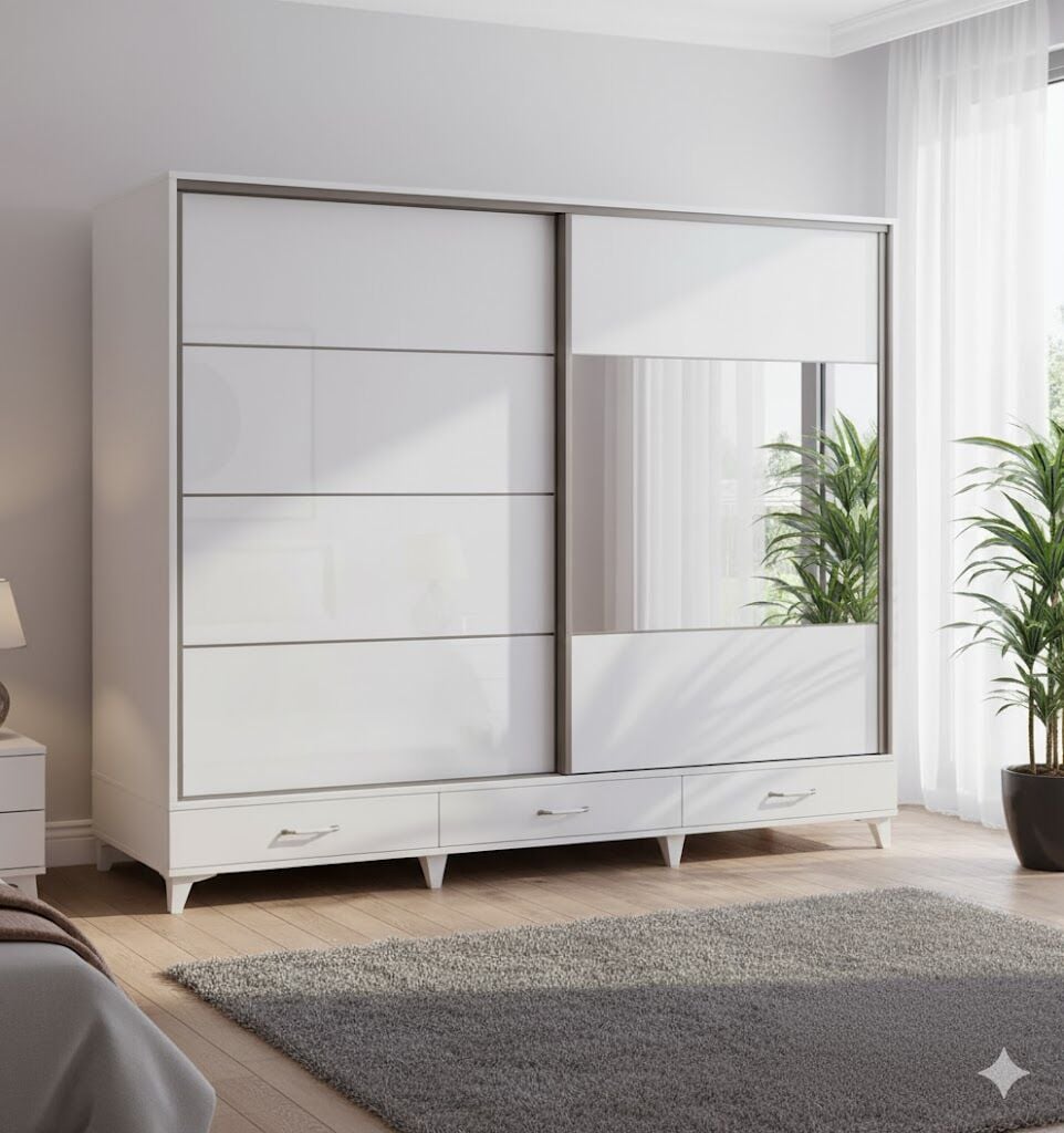 Güneş Sürgülü Dolap Gardırop 200 cm  - Montaj Dahil-Byz