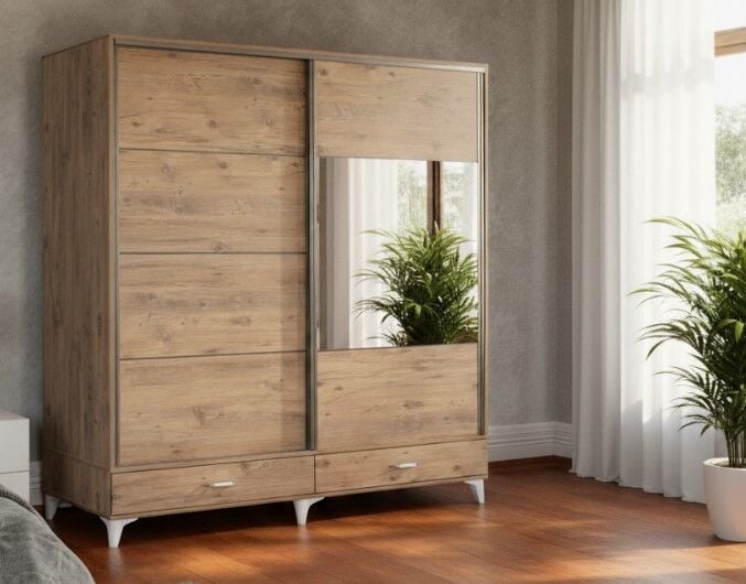 Güneş Sürgülü Dolap Gardırop 180 cm  - Montaj Dahil-Aç