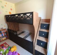 Cordoba Tamamı Mdf Lake Boyalı Yavrulu 3 lü Ranza Antrasit Meşe Ücretsiz Kurulum