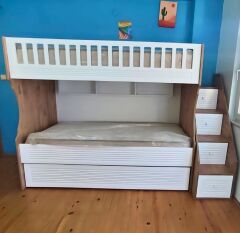 Midas Mdf Panjur Model Lake Boyalı Yavrulu 3 lü Ranza Atlantik-Beyaz Montaj Dahil