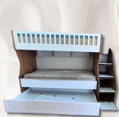 Midas Mdf Panjur Model Lake Boyalı Yavrulu 3 lü Ranza Atlantik-Beyaz Montaj Dahil