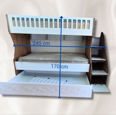 Midas Mdf Panjur Model Lake Boyalı Yavrulu 3 lü Ranza Atlantik-Beyaz Montaj Dahil