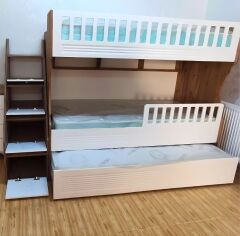 Midas Mdf Panjur Model Lake Boyalı Yavrulu 3 lü Ranza Atlantik-Beyaz Montaj Dahil