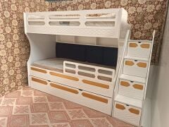 Bahram Tamamı Mdf Lake Boyalı Yavrulu 3 lü Ranza Beyaz-Altın Ücretsiz Kurulum