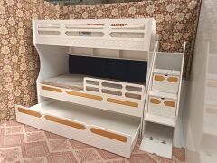 Bahram Tamamı Mdf Lake Boyalı Yavrulu 3 lü Ranza Beyaz-Altın Ücretsiz Kurulum