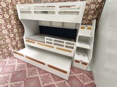 Bahram Tamamı Mdf Lake Boyalı Yavrulu 3 lü Ranza Beyaz-Altın Ücretsiz Kurulum