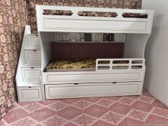 Cupra Tamamı Mdf Lake Boyalı Yavrulu 3 lü Ranza Beyaz-Altın Ücretsiz Kurulum