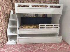 Cupra Tamamı Mdf Lake Boyalı Yavrulu 3 lü Ranza Beyaz-Altın Ücretsiz Kurulum