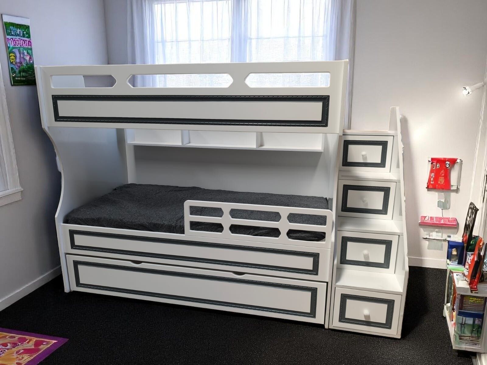 Michael Tamamı Mdf Lake Boyalı Yavrulu 3 lü Ranza Beyaz-Gri Ücretsiz Kurulum