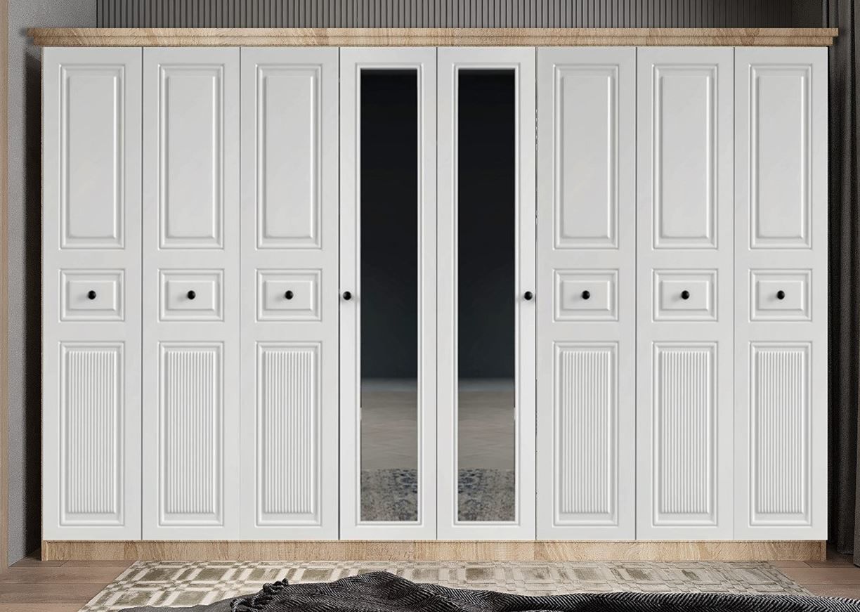 Sementa Membran 8 Kapaklı 4 Çekmeceli Dolap Gardırop Montaj Dahil - Meşe Beyaz