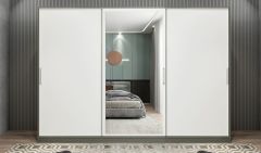 Vino Sürgü Kapaklı Dolap Gardırop Füme Beyaz 240 cm - Ücretsiz Kurulum