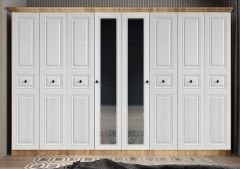 Sementa Membran 8 Kapaklı 4 Çekmeceli Dolap Gardırop Montaj Dahil - Çam Beyaz