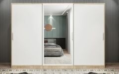 Vino Sürgü Kapaklı Dolap Gardırop Meşe Beyaz 240 cm - Ücretsiz Kurulum