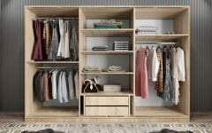 Vino Sürgü Kapaklı Dolap Gardırop Meşe Beyaz 240 cm - Ücretsiz Kurulum