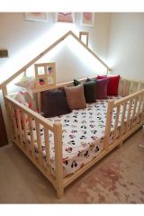 Milano İthal Ladin Ahşap Çatılı Montessori Çocuk Karyola