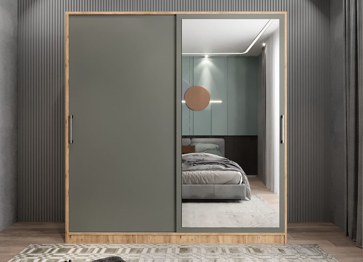 Zen Sürgü Kapaklı Dolap Gardırop Çam Füme Ölçü Seçenekli - Ücretsiz Kurulum