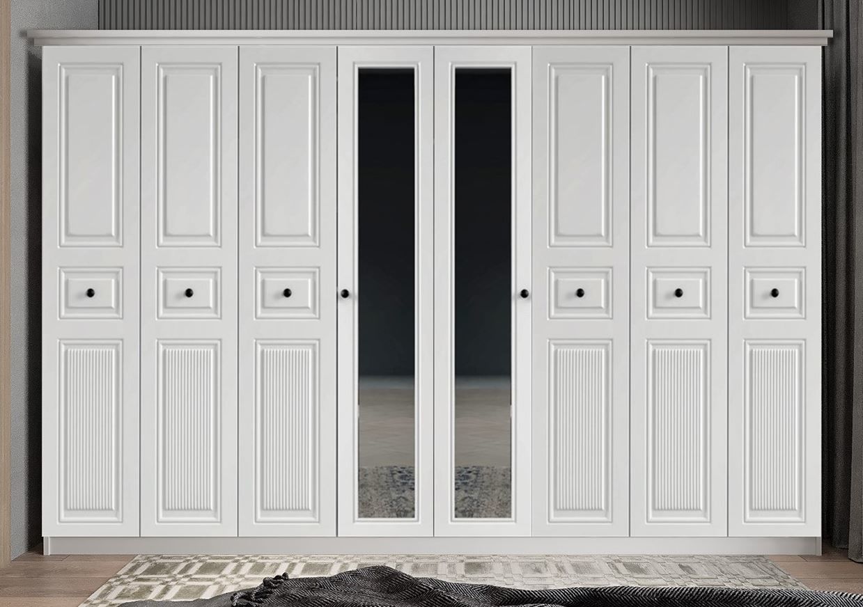 Sementa Membran 8 Kapaklı 4 Çekmeceli Dolap Gardırop Montaj Dahil - Beyaz