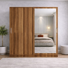 Zen Sürgü Kapaklı Dolap Gardırop Ceviz Ölçü Seçenekli - Ücretsiz Kurulum