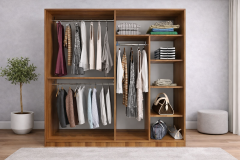 Zen Sürgü Kapaklı Dolap Gardırop Ceviz Ölçü Seçenekli - Ücretsiz Kurulum