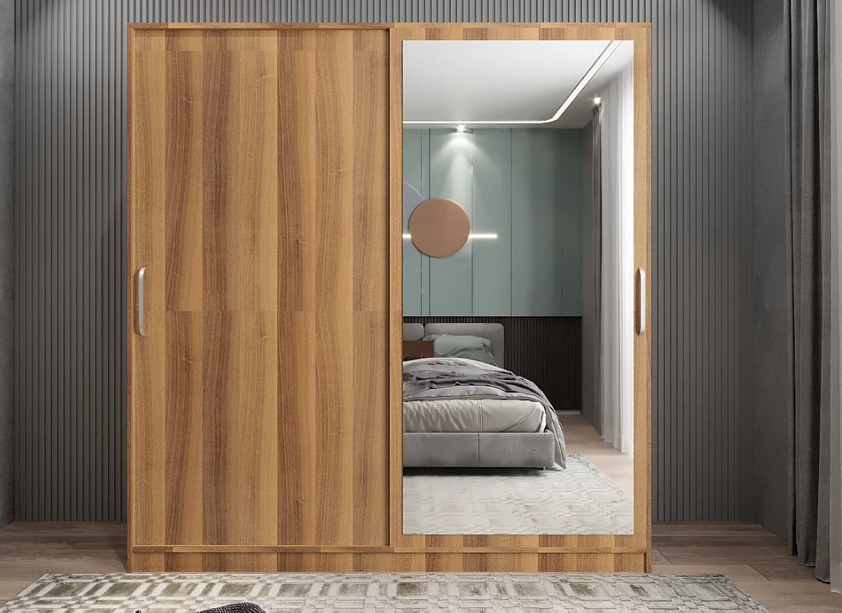 Zen Sürgü Kapaklı Dolap Gardırop Ceviz Ölçü Seçenekli - Ücretsiz Kurulum
