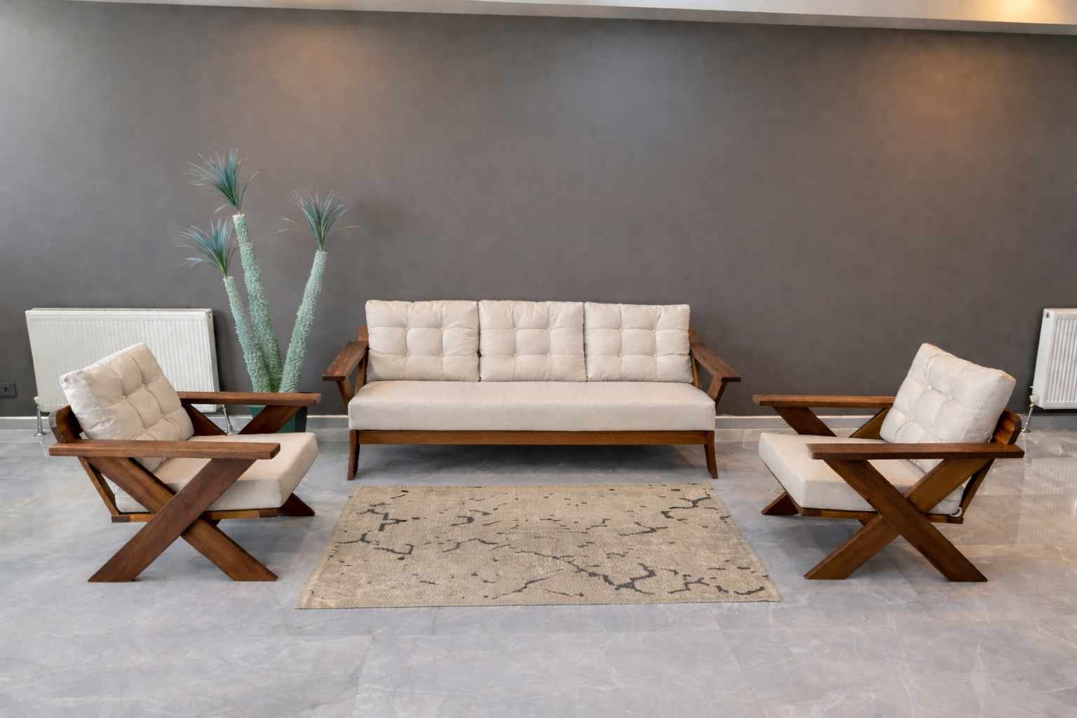 Verona Masif Ahşap Bahçe Balkon Koltuk Takımı Kestane Ağacı 3+1+1 Takım