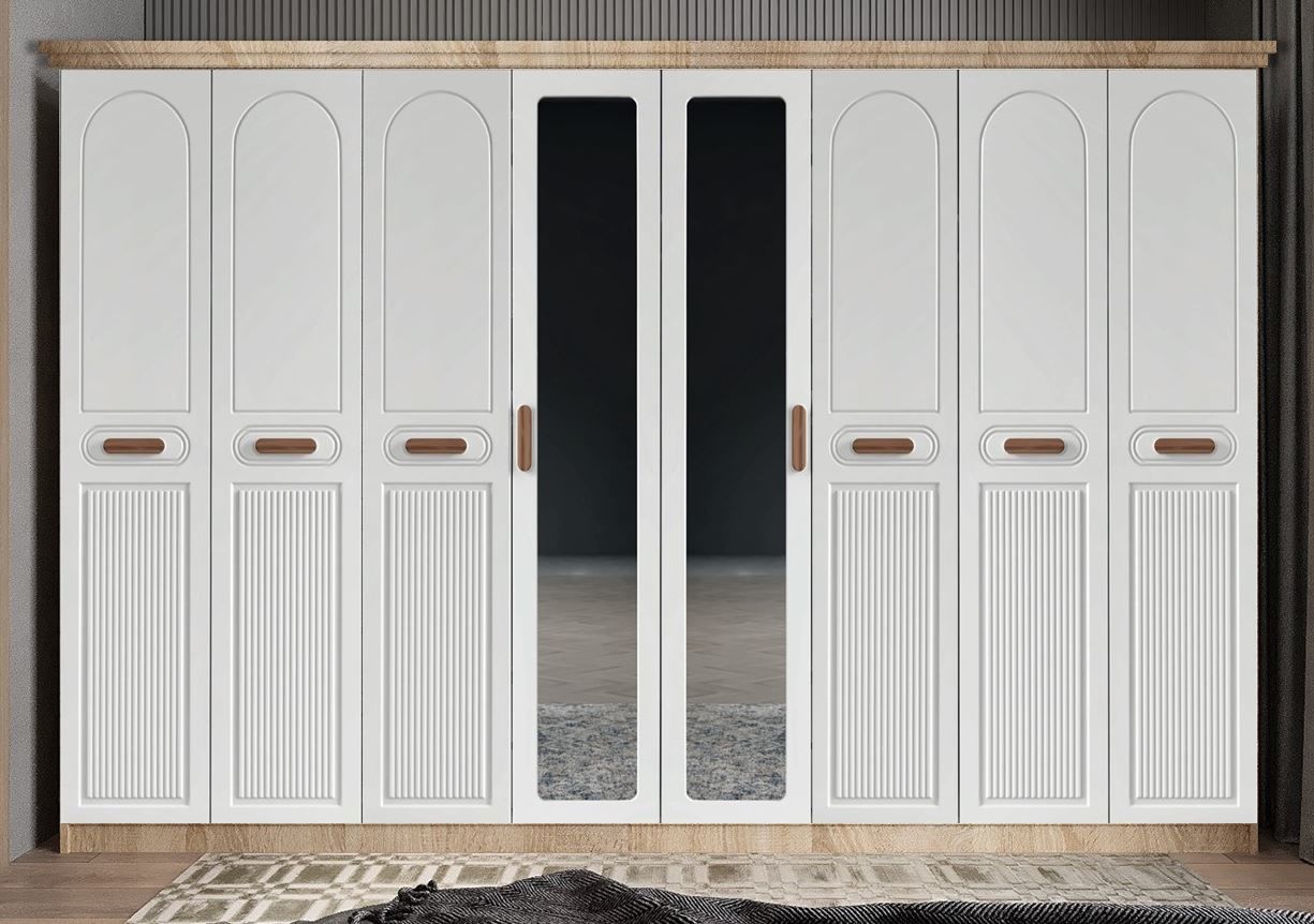 Falcon Membran 8 Kapaklı 4 Çekmeceli Dolap Gardırop Montaj Dahil - Mese  Beyaz