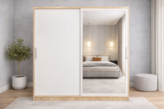 Zen Sürgü Kapaklı Dolap Gardırop Meşe Beyaz Ölçü Seçenekli - Ücretsiz Kurulum