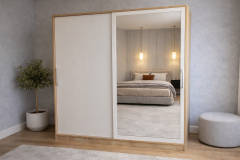 Zen Sürgü Kapaklı Dolap Gardırop Meşe Beyaz Ölçü Seçenekli - Ücretsiz Kurulum