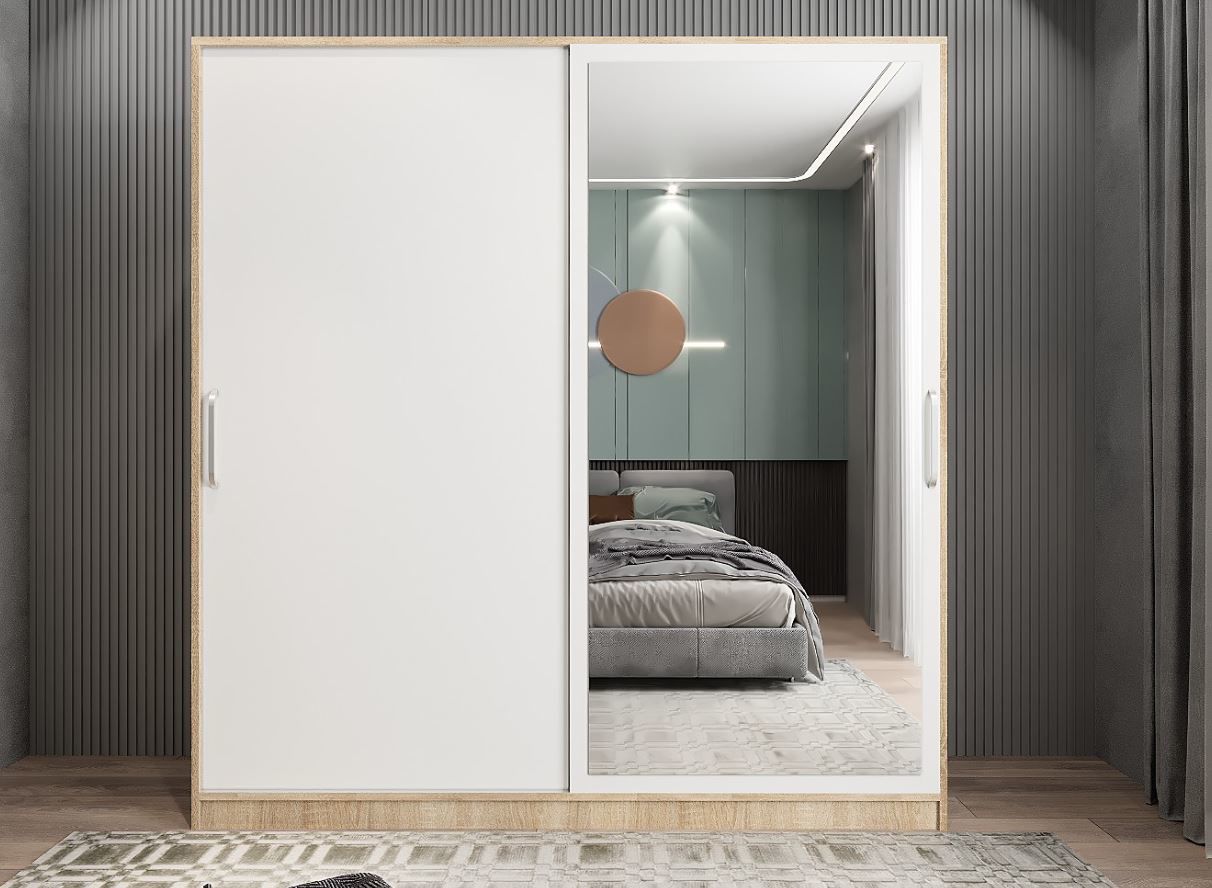 Zen Sürgü Kapaklı Dolap Gardırop Meşe Beyaz Ölçü Seçenekli - Ücretsiz Kurulum