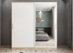 Zen Sürgü Kapaklı Dolap Gardırop Meşe Beyaz Ölçü Seçenekli - Ücretsiz Kurulum