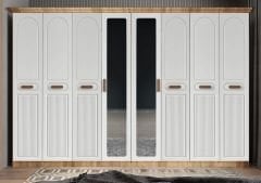 Falcon Membran 8 Kapaklı 4 Çekmeceli Dolap Gardırop Montaj Dahil - Cam Beyaz