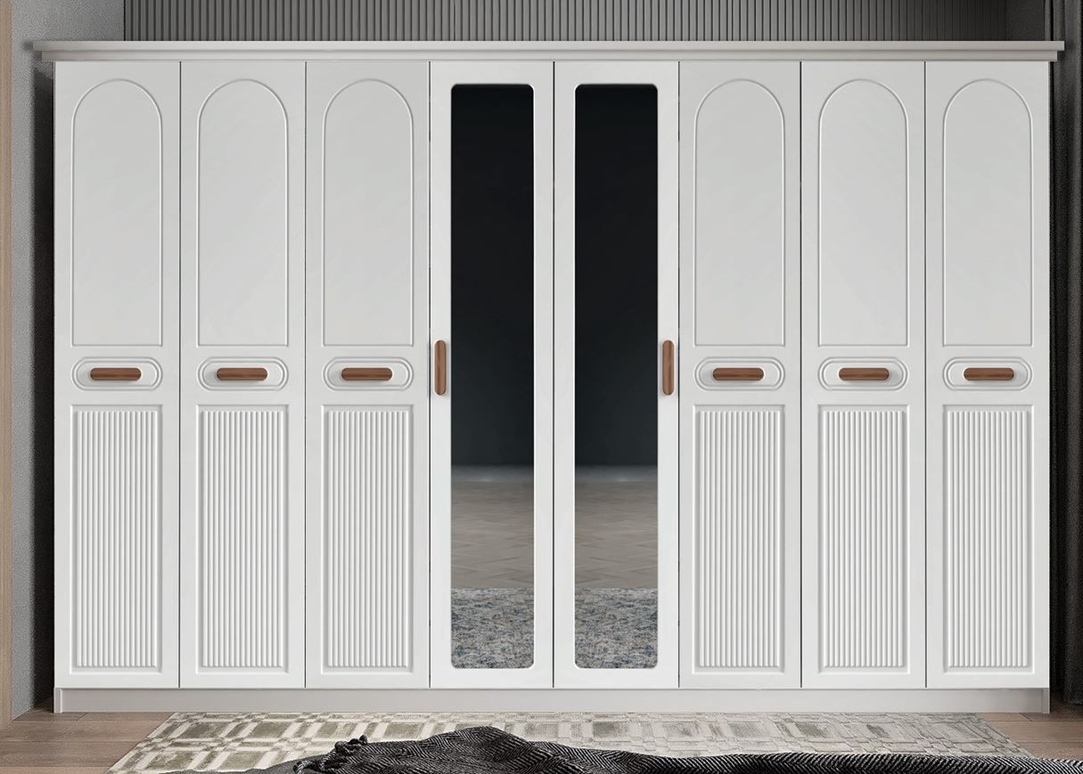 Falcon Membran 8 Kapaklı 4 Çekmeceli Dolap Gardırop Montaj Dahil -  Beyaz