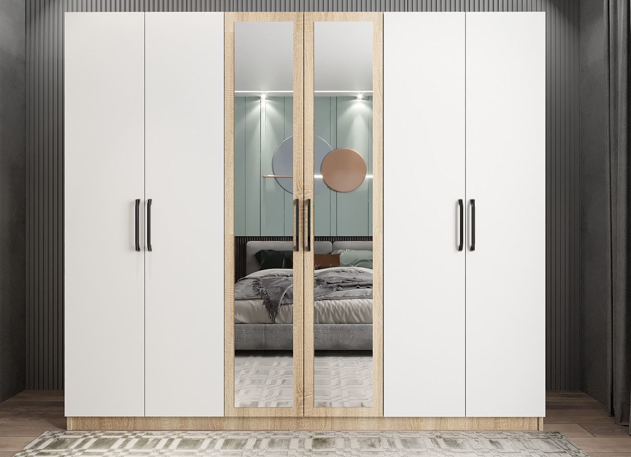 Alessi 6 Kapaklı Dolap Gardırop Meşe Beyaz