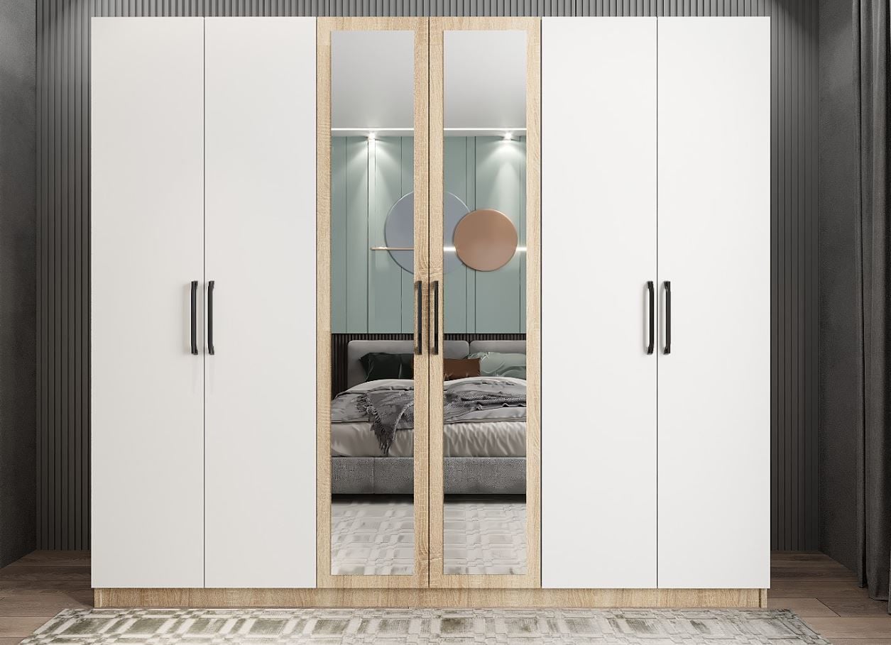 Alessi 6 Kapaklı Dolap Gardırop Meşe Beyaz