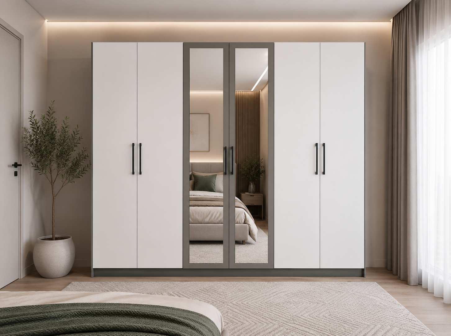 Alessi 6 Kapaklı Dolap Gardırop Füme Beyaz