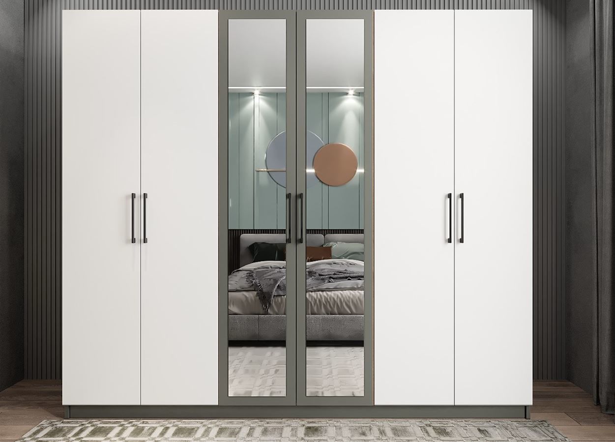 Alessi 6 Kapaklı Dolap Gardırop Füme Beyaz