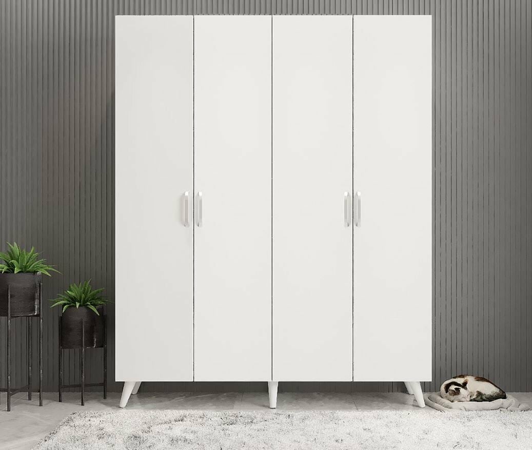 Duke 4 Kapaklı Ayakkabılık Beyaz 160 cm M2- Ücretsiz Kurulum